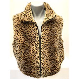 Vintage J Hilary Leopard Vest Size Large Faux Fur Womens Full Zip, Made in USA